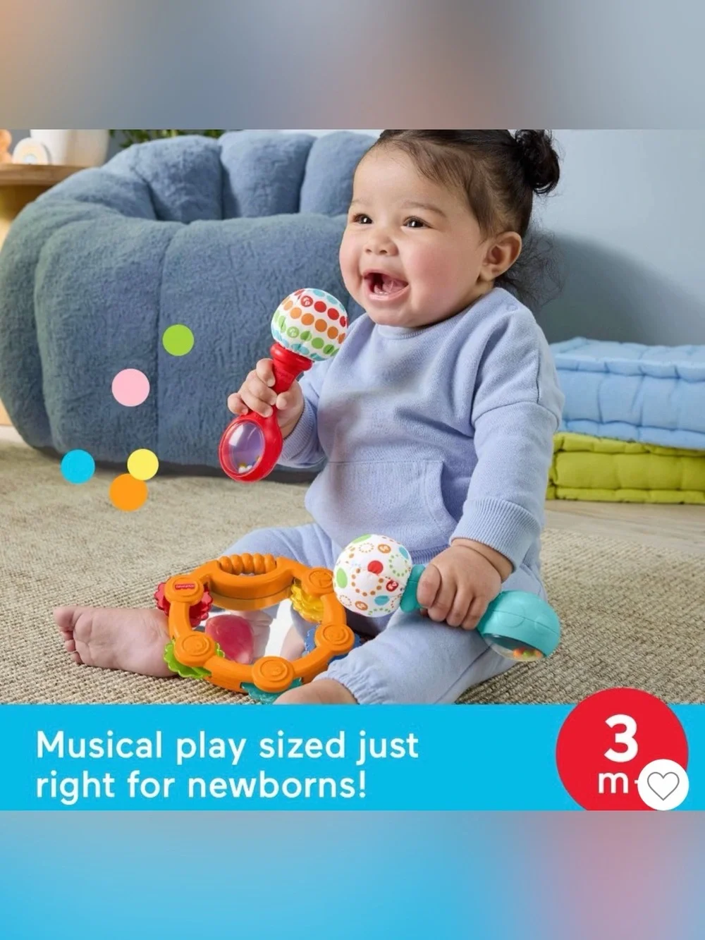 •FISHER PRICE•BNWT/BNIB TAMBOURINE & MARACAS 3-PIECE TOY GIFT SET AGE 3+ MONTHS